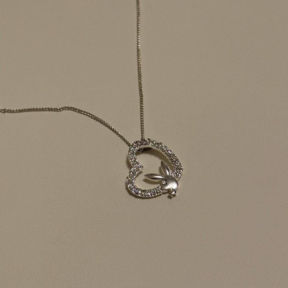 PLAYBOY Silver Heart Necklace with Bunny Charm